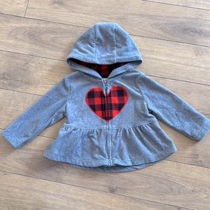 kids grey/red plaid peplum zip-up sweater